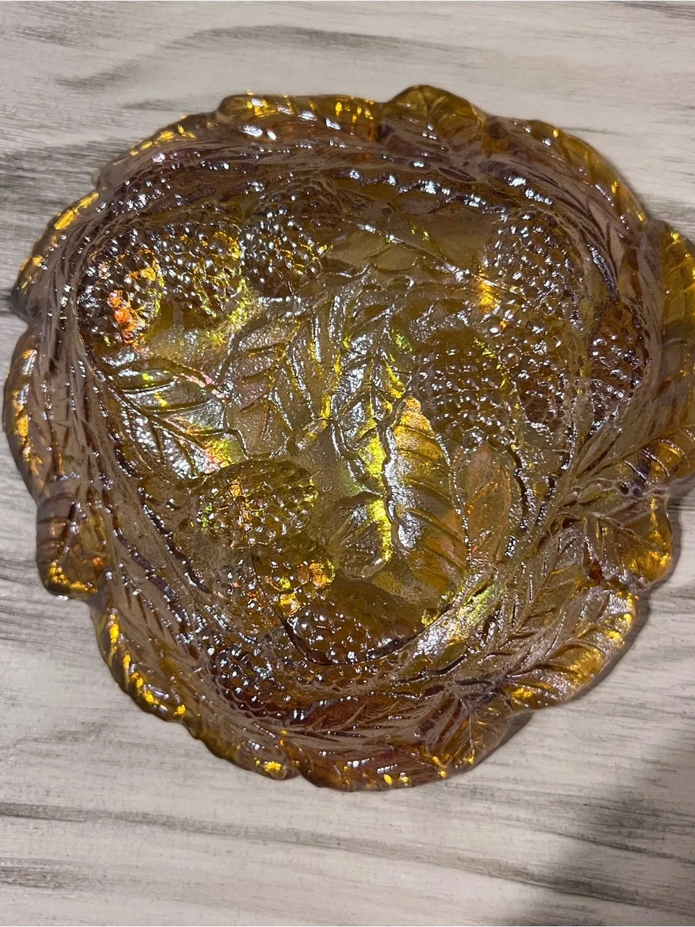 Vintage Indiana Glass Loganberry Marigold Carnival Glass Bowl 7”